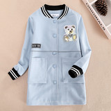 艾米可多春秋韩版女童棒球服针织上衣中长外套中大童卡通小熊风衣