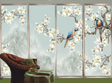 定制欧式中式家具装饰贴画3d橱柜门贴纸阳台移门玻璃贴膜花鸟山水