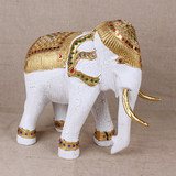 泰国进口手工抽象木雕象 东南亚实木大象摆件 家居创意金箔招财象