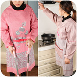 韩版一体式围裙厨房防污成人罩衣可爱带袖防水围裙反穿长袖工作服