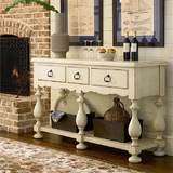 美式乡村白色做旧沙发背几 法式门厅玄关桌实木 欧式地中海装饰柜