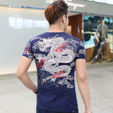 2016短袖t恤男装韩版印花纹龙中国风T恤夏季男士半袖打底衫潮牌