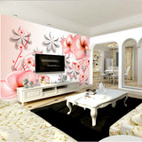 简约现代欧式大型无缝壁画立体3D粉玫瑰花墙帖沙发客厅电视背景墙