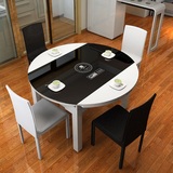 简约圆餐桌椅组合 客厅家用折叠饭桌电磁炉白色可伸缩餐台实木