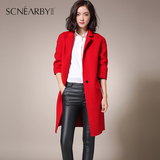 韩版手工双面羊绒大衣女2016春新款高端七分袖茧型羊毛呢外套显瘦