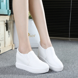 2015新款韩版白色坡跟厚底女鞋内增高懒人鞋低帮浅口休闲帆布单鞋