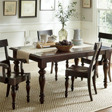 美式乡村实木餐桌椅组合6人 小户型复古长方形可伸缩餐厅饭桌子