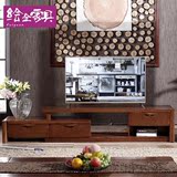 全实木电视柜茶几组合客厅复古影视柜现代中式地柜红橡胶橡木家具