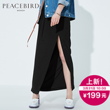 太平鸟女装2016夏季新款气质雪纺拼蕾丝长裙 性感修身黑色半身裙