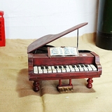 复古铁皮钢琴模型 美式乡村书柜咖啡厅橱窗装饰品摆件 送女生生日