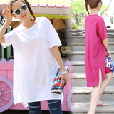 2016夏装新款韩版大码女装简约纯色休闲体恤宽松中长款短袖T恤裙