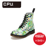 C.P.U.Dr.Martens英国马丁8孔系带马丁靴花朵图案印花短筒女鞋