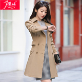 风衣女中长款2016春装新款韩版修身显瘦纯色时尚气质大码长袖外套