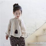 韩国春秋款女童装娃娃衫长袖棉麻衬衫韩版中大童儿童宽松可爱上衣