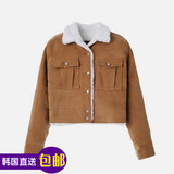 韩国正品潮牌代购直邮情侣女士CHARMS米黄白毛领灯芯绒夹克短外套