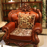 欧式真皮沙发/客厅123组合奢华美式实木雕刻高档/橡木头层牛皮5
