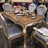 欧式新古典家具 大理石餐桌椅一桌六椅组合 实木餐厅桌 包邮特价