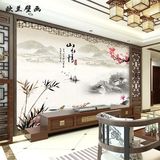 现代中式3D古典梅花山水情壁画 客厅电视背景墙纸 水墨画无缝壁纸