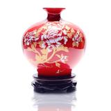 包邮景德镇陶瓷现代简约风装饰摆件婚庆礼品中国红花瓶如意瓶红色