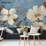 蕊西 欧式复古怀旧墙纸壁画 定做花卉手绘客厅电视背景墙壁纸墙布