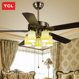TCL餐厅复古铁叶吊扇灯 现代简约卧室灯欧式木叶客厅带灯的风扇灯