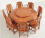 中式实木仿古圆桌圆餐桌椅组合带转盘榆木1.2米，1.4米1.6米1.8米