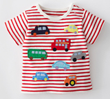夏季短袖童裝儿童男童宝宝全棉红条纹短袖T恤 小汽车