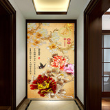 3d立体仿浮雕客厅玄关壁纸 走廊壁画 过道墙纸 中式牡丹玉兰花