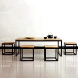 组合原木餐桌子美式仿古茶几中式客厅办公茶桌创意休闲实木茶桌椅