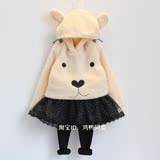 儿童韩版童装女童2015秋冬装新款可爱熊中长款长袖卫衣绒衫