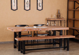 美式乡村loft餐厅铁艺全实木餐桌椅组合长条原木办公桌复古会议桌