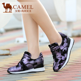 Camel骆驼女鞋 细腻璀璨 金属牛皮圆头系带低帮运动休闲鞋