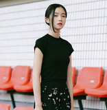 2016夏装新款黑色t恤女短袖莫代尔弹性半高领百搭修身显瘦打底衫