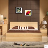 包邮中式实木床1.5米松木床1.8米双人床原木色大床卧室家具双人床