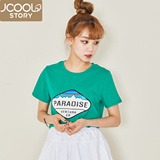 韩国2016夏装新款卡通印花短袖T恤女宽松学生韩版女款糖果色上衣