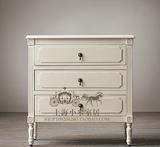 特价美式乡村白色床头柜3斗储物雕花床头柜原木色开放漆法式家具