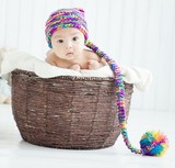 [转卖]特价儿童影楼摄影服装 手工编织宝宝毛线帽 婴儿长尾巴