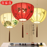 新中式吊灯手绘布艺中国风餐厅吊灯复古创意茶楼房间客厅卧室灯具