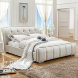 品牌现代简约米色布床高端混纺真丝可拆洗布艺床可订制实木软床