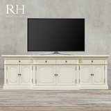 RH 美式实木复古电视柜 欧式白色电视柜 法式仿古电视柜