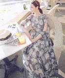 韩国代购2015夏季新款女装露肩波西米亚气质仙女长裙雪纺连衣裙女