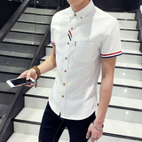2016新款男士短袖衬衫夏季韩版修身白衬衫休闲学生男装衬衣薄款潮