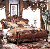 美式实木真皮双人床 1.8米双人床 欧式时尚皮艺床 婚床 新古典床