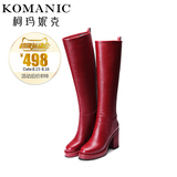柯玛妮克/Komanic 新款时尚简约真皮女靴 优雅粗高跟长筒靴K49754