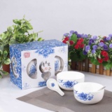 韩式青花瓷饭缸餐具高档礼品盒骨质陶瓷创意家用米饭碗勺套装包邮