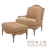 实木 扶手 主人椅 欧式 单人沙发 布艺 会客沙发 带脚凳 休闲沙发