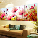 精准印花布3d十字绣 新款客厅大幅花卉系列 浪漫粉花四联画