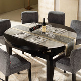 大理石餐桌实木 简约现代圆餐桌 伸缩折叠餐桌椅组合4人6人圆桌