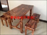 碳化防腐木室外阳台庭院桌椅火烧木仿古餐饮带造型户外实木桌凳