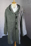 外贸日本原单秋冬季女款连帽牛角扣羊毛大衣女士宽松呢子外套